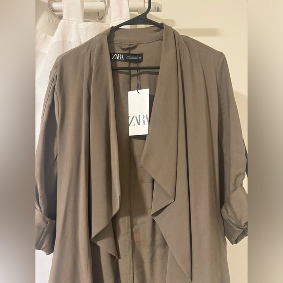NWT Zara olive green jacket trench coat waterfall with belt - Picture 2 of 5